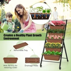 Costway 5-Tier Vertical Raised Garden Bed Elevated Planter With Wheels & Container Boxes Brown 14 Costway 5-Tier Vertical Raised Garden Bed Elevated Planter With Wheels & Container Boxes Brown -Costway GUEST 3b5ad5c7 c92e 47e2 9587 501224220390