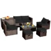 Costway 8PCS Patio Rattan Furniture Set Space-Saving Storage Cushion BlackTurquoiseNavy Cover