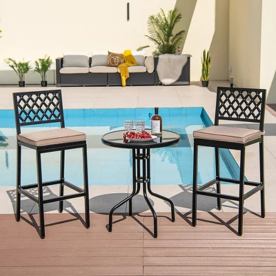 Costway Set Of 2 Outdoor Bar Height Dining Chairs Patio Metal Bar Stools With Cushion 1 Costway Set Of 2 Outdoor Bar Height Dining Chairs Patio Metal Bar Stools With Cushion