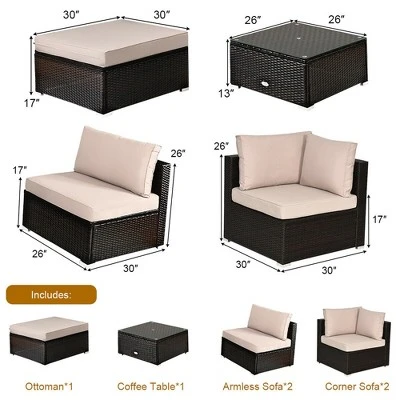 Costway 6PCS Outdoor Patio Rattan Furniture Set Sectional Sofa Ottoman Cushioned 2 Costway 6PCS Outdoor Patio Rattan Furniture Set Sectional Sofa Ottoman Cushioned - Image 2