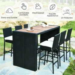 COSTWAY 7 PCS Patio Rattan Wicker Bar Dining Furniture Set Wood Table Top 6 Stools -Costway GUEST 3c75835f 298b 412a 9dee 98bed2c3cf35