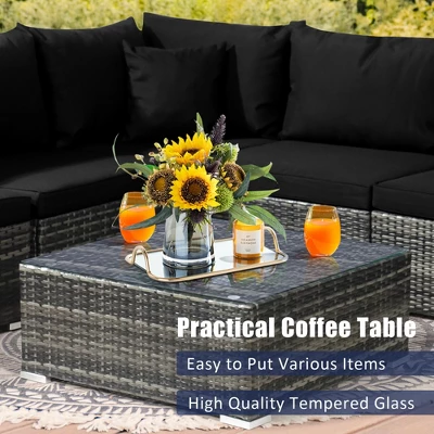 Costway 7PCS Patio Rattan Furniture Set Sectional Sofa Garden Black Cushion 6 Costway 7PCS Patio Rattan Furniture Set Sectional Sofa Garden Black Cushion - Image 6