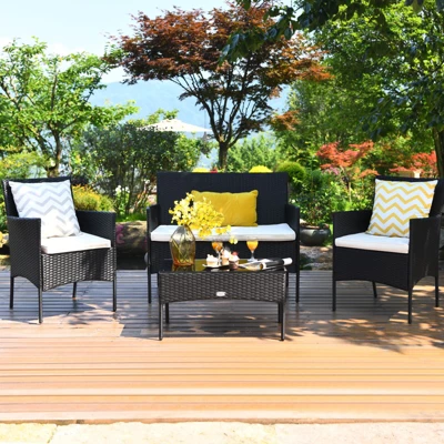 Costway 4PCS Rattan Patio Furniture Set Cushioned Sofa Chair Coffee Table 15 Costway 4PCS Rattan Patio Furniture Set Cushioned Sofa Chair Coffee Table - Image 15