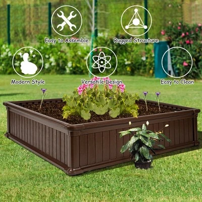 Costway 2 Pcs 48.5'' Raised Garden Bed Square Plant Box Planter Flower Vegetable Brown 8 Costway 2 Pcs 48.5'' Raised Garden Bed Square Plant Box Planter Flower Vegetable Brown - Image 8