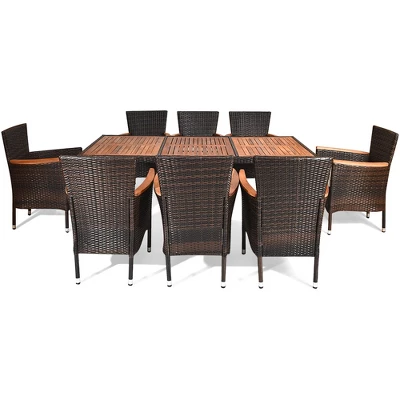 Costway 9PCS Patio Rattan Dining Set 8 Chairs Cushioned Acacia Table Top 9 Costway 9PCS Patio Rattan Dining Set 8 Chairs Cushioned Acacia Table Top - Image 9