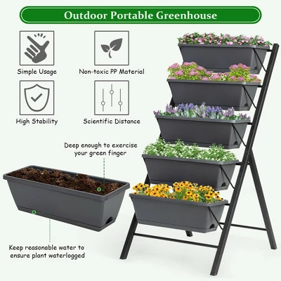Costway 4 FT Vertical Raised Garden Bed 5-Tier Planter Box For Patio Balcony Flower Herb 2 Costway 4 FT Vertical Raised Garden Bed 5-Tier Planter Box For Patio Balcony Flower Herb - Image 2