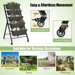 Costway 5-Tier Vertical Raised Garden Bed Elevated Planter With Wheels & Container Boxes Black 16 Costway 5-Tier Vertical Raised Garden Bed Elevated Planter With Wheels & Container Boxes Black -Costway GUEST 3d9cd10d 94a2 4e88 8022 8f040d4f9e00