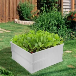 Costway 2 Pcs 48.5'' Raised Garden Bed Square Plant Box Planter Flower Vegetable White