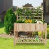 Costway Raised Garden Bed Elevated Wooden Planter Box With Trellis & Open Storage Shelf