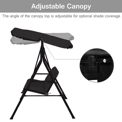 Costway Loveseat Patio Canopy Swing Glider Hammock Cushioned Steel Frame Outdoor Black 5 Costway Loveseat Patio Canopy Swing Glider Hammock Cushioned Steel Frame Outdoor Black - Image 5