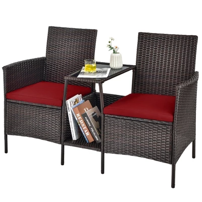 Costway Patio Rattan Wicker Conversation Set Sofa Cushioned Loveseat Glass Table 2 Costway Patio Rattan Wicker Conversation Set Sofa Cushioned Loveseat Glass Table - Image 2