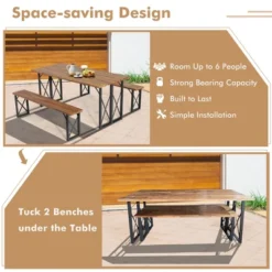 Costway 3 PCS Outdoor Acacia Wood Patio Dining Table Bench Set With 2'' Umbrella Hole -Costway GUEST 3e7407b1 a91a 4c50 ace3 14fdd01f4840