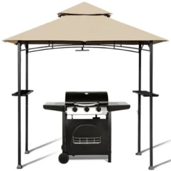 Costway 8' X 5' Outdoor Patio Barbecue Grill Gazebo W/ LED Lights 2-Tier Canopy Top Tan -Costway GUEST 3e9cc2cb 7c9f 441c a7df 537f28da1f25