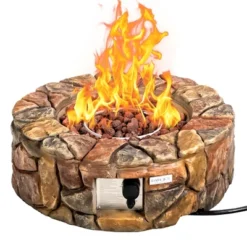 Costway 28'' Propane Gas Fire Pit Outdoor 40,000 BTU Stone Finish Lava Rocks Cover BrownGrey -Costway GUEST 3ecc1934 64be 44f0 8eec 3f414af2f249