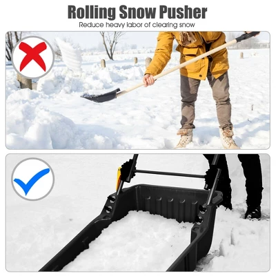 Costway 24'' Folding Poly Snow Shovel Snow Pusher W/Wheels U-Shape Handle 5 Costway 24'' Folding Poly Snow Shovel Snow Pusher W/Wheels U-Shape Handle - Image 5