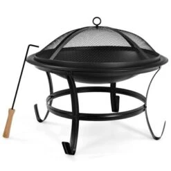 Costway 22'' Steel Outdoor Fire Pit Bowl BBQ Grill W/ Wood Grate Cooking Grate Poker -Costway GUEST 3f2bc7f2 6dd8 42ff 893a 3e72b33123e1