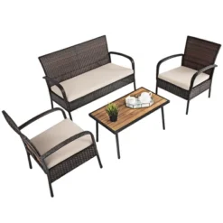 Costway 4PCS Patio Rattan Furniture Set Outdoor Conversation Set Coffee Table W/Cushions -Costway GUEST 3f53ed46 948d 4933 943b 3d5962e55643