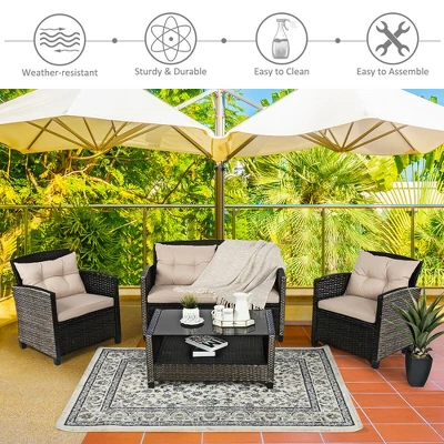 Costway 8pcs Patio Rattan Conversation Set Cushioned Outdoor Furniture Set 3 Costway 8pcs Patio Rattan Conversation Set Cushioned Outdoor Furniture Set - Image 3