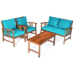 Costway 4PCS Wooden Patio Furniture Set Table Sofa Chair Cushioned Garden Turquoise 17 Costway 4PCS Wooden Patio Furniture Set Table Sofa Chair Cushioned Garden Turquoise -Costway GUEST 3f8df42e 9b8e 4ea7 9c71 68f5d0a70bcb