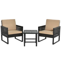 Costway 3PCS Patio Rattan Bistro Furniture Set Cushioned Sofa Chair Coffee Table Garden -Costway GUEST 3f9a29ed b72a 4c54 baf0 b705c43525d6