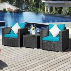 Costway 3PCS Patio Rattan Wicker Furniture Set Sofa Table W/Cushion Yard RedTurquoise NavyBlack -Costway GUEST 3fcac9ab e610 4f22 a193 4ad666a2e4e9