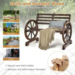 Costway Outdoor Wooden Wagon Wheel Garden Bench 2-Person Slatted Seat Armrests Rustic 13 Costway Outdoor Wooden Wagon Wheel Garden Bench 2-Person Slatted Seat Armrests Rustic -Costway GUEST 3fd4cab9 a4e2 449d ad93 525cbd0718f9