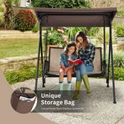 Costway 2 Seat Patio Porch Swing With Adjustable Canopy Storage Pockets Brown -Costway GUEST 3ff82c10 8ecf 4037 b005 b45aa523fce2