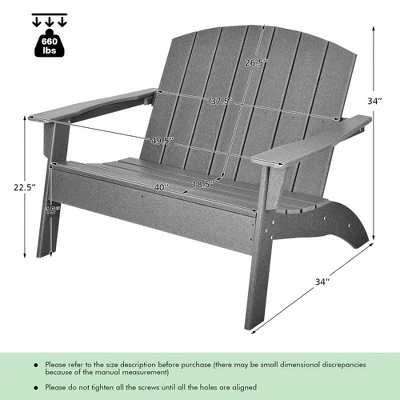 Costway Patio Adirondack Chair Loveseat Bench HDPE Weather Resistant Deck Grey 2 Costway Patio Adirondack Chair Loveseat Bench HDPE Weather Resistant Deck Grey - Image 2
