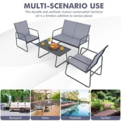 Costway 4-Piece Metal Patio Furniture Chat Set Outdoor Conversation Table Garden -Costway GUEST 405dcce4 e5e4 4c28 bcf1 e7f52c2be2f1