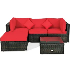 Costway 5PCS Outdoor Patio Rattan Furniture Set Sectional Conversation W/Red Cushions -Costway GUEST 408d3509 fe3b 44f1 82e7 480c822f18f6