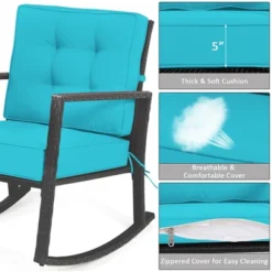 Costway Patio Rattan Rocker Chair Outdoor Glider Rocking Chair Cushion Lawn Turquoise -Costway GUEST 40e70d31 6460 4af0 b250 ff81150aa54a