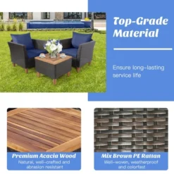 Costway 3PCS Patio Wicker Rattan Sofa Set Furniture Acacia Wood Conversation -Costway GUEST 40e753ce d022 4fad 924a 12ed0ba56751