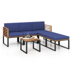Costway 6pcs Patio Acacia Wood Conversation Sofa Seat Set Ottomans Table Outdoor Navy 12 Costway 6pcs Patio Acacia Wood Conversation Sofa Seat Set Ottomans Table Outdoor Navy -Costway GUEST 40f4ee16 1caf 4d35 853e 2de0826dbffd