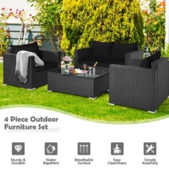 Costway 8PCS Patio Rattan Furniture Set Cushioned Sofa Chair Coffee Table TurquoiseRedBlack 16 Costway 8PCS Patio Rattan Furniture Set Cushioned Sofa Chair Coffee Table TurquoiseRedBlack -Costway GUEST 411d05f3 a83a 4ae9 9392 5f19f122746f