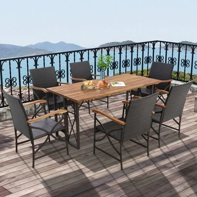 Costway 2PCS Patio PE Wicker Dining Chairs With Soft Zippered Cushions Armchairs Balcony 4 Costway 2PCS Patio PE Wicker Dining Chairs With Soft Zippered Cushions Armchairs Balcony - Image 4