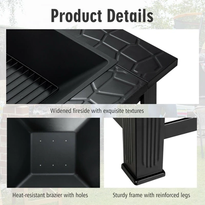 Costway 32'' 3 In 1 Outdoor Square Fire Pit Table W/ BBQ Grill, Rain Cover For Camping 7 Costway 32'' 3 In 1 Outdoor Square Fire Pit Table W/ BBQ Grill, Rain Cover For Camping - Image 7