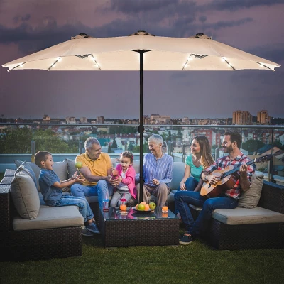 Costway 15Ft Patio Double-Sided Solar LED Market Umbrella Crank Base BeigeTanOrangeBurgundy 9 Costway 15Ft Patio Double-Sided Solar LED Market Umbrella Crank Base BeigeTanOrangeBurgundy - Image 9