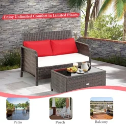 Costway 2PCS Patio Rattan Wicker Love-seat Coffee Table Set Cushioned Bench Garden Deck 14 Costway 2PCS Patio Rattan Wicker Love-seat Coffee Table Set Cushioned Bench Garden Deck -Costway GUEST 418aa4c9 22a6 4c24 982d 53d834750f61