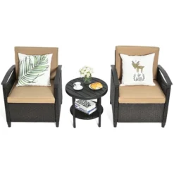 Costway 3PCS Patio Rattan Furniture Set Cushioned Sofa Storage Table W/ Shelf Garden -Costway GUEST 418fc3a3 9c7a 4657 9653 f8d9e3052a30
