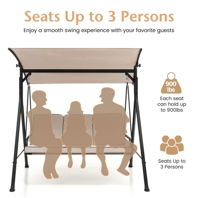 Costway 3-Person Hammock Chair Patio Porch Swing With Adjustable Canopy, Removable Cushion 6 Costway 3-Person Hammock Chair Patio Porch Swing With Adjustable Canopy, Removable Cushion - Image 6