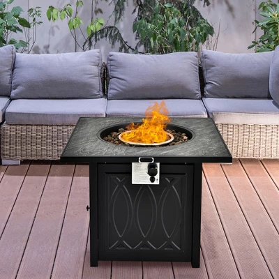 Costway 32'' Propane Fire Pit Table Square Tabletop W/Lava Rocks Cover 50,000 BTU 2 Costway 32'' Propane Fire Pit Table Square Tabletop W/Lava Rocks Cover 50,000 BTU - Image 2