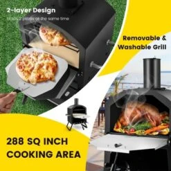 Costway 2-Layer Pizza Oven Wood Fired Pizza Grill Outside Pizza Maker With Waterproof Cover -Costway GUEST 421027d9 e279 4f62 b65c 070b8c1fd3d0
