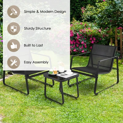 Costway 3PCS Patio Bistro Furniture Set Glass Top Table Garden Deck Black 4 Costway 3PCS Patio Bistro Furniture Set Glass Top Table Garden Deck Black - Image 4