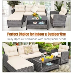 Costway 4PCS Patio Rattan Furniture Set Sofa Ottoman Cushion Garden Deck White/Gray -Costway GUEST 4248c117 6d9d 40ef 9ae1 afaed45f392e