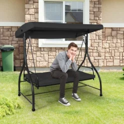 Costway Converting Outdoor Swing Canopy Hammock 3 Seats Patio Deck Furniture Black -Costway GUEST 425753bf 1592 4224 b13d 7facc869e0f5