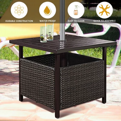 Costway Brown Rattan Wicker Steel Side Table Outdoor Furniture Deck Garden Patio Pool 4 Costway Brown Rattan Wicker Steel Side Table Outdoor Furniture Deck Garden Patio Pool - Image 4