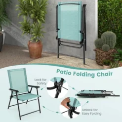 Costway Patio Folding Sling Back Chair Portable Armrests Metal Outdoor Dining Green -Costway GUEST 428c7e7a 09c5 49b5 aee0 3e6c5f7c2514