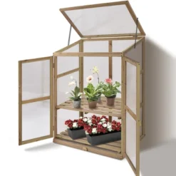 Costway Garden Portable Wooden GreenHouse Cold Frame Raised Plants Shelves Protection