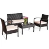 Costway Patio Rattan 4PCS Conversation Furniture Set Cushioned Seat Glass Table