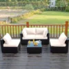 Costway 5PCS Patio Rattan Furniture Set Cushioned Sofa & Chair Coffee Table